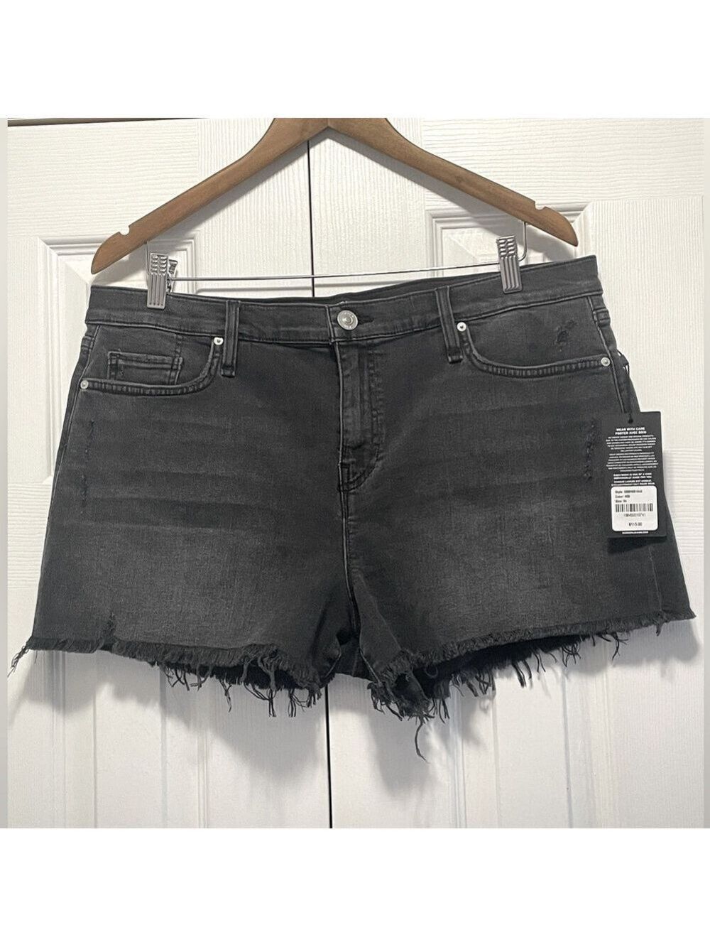 NWT Hudson Gemma Mid-Rise Frayed Cut Off Jean Shorts in Washed Black NIB 34